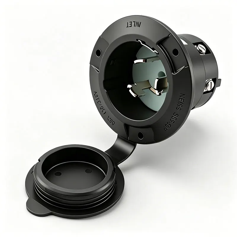 

NEMA SS2-50P 50A 125 Volt Power Inlet Black 3 Wire Straight Blade Flanged RV Shore Socket Receptacle Type Extension Socket