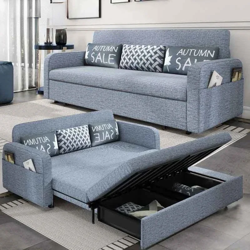 

Sofa Bed Dual-Purpose Foldable Storage Small Apartment Bedroom Living Room Multi-Functional Fabric Latex Push-Pull Sofa Bed