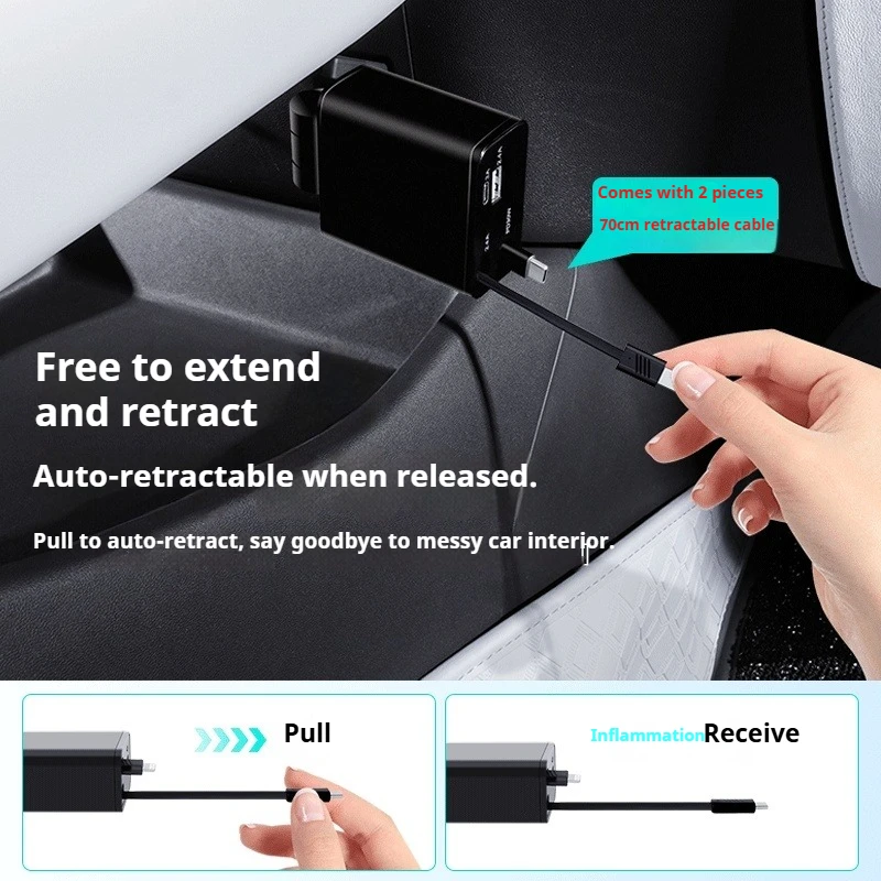 Fit For XPENG P7+ Car Charger Fast Charging Retractable 2-Port Cigarette Lighter Adapter Universal