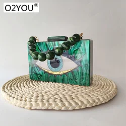 Green Marble Striped Patchwork Women Acrylic Day Clutch Wedding Bridal Handbags Small Evening Bags Party Birthday Cocktail Purse