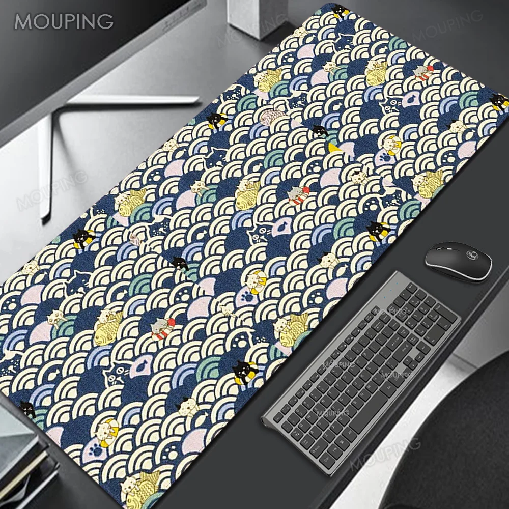 Schwarz Schreibtisch Matte Japanischen Maus Pad Große Welle Mousepad Kunst Gummi Matte Maus Teppich Tisch Pads Pc Matten 900x400 büro Zubehör