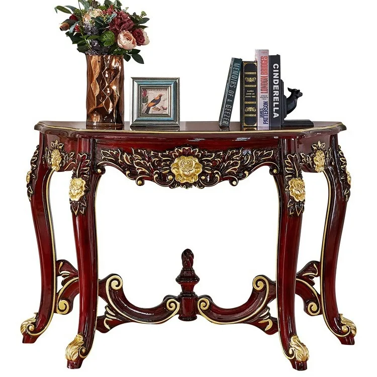 

European-style all-solid wood table Entry cabinet American entrance table Semi-round entrance hall end view