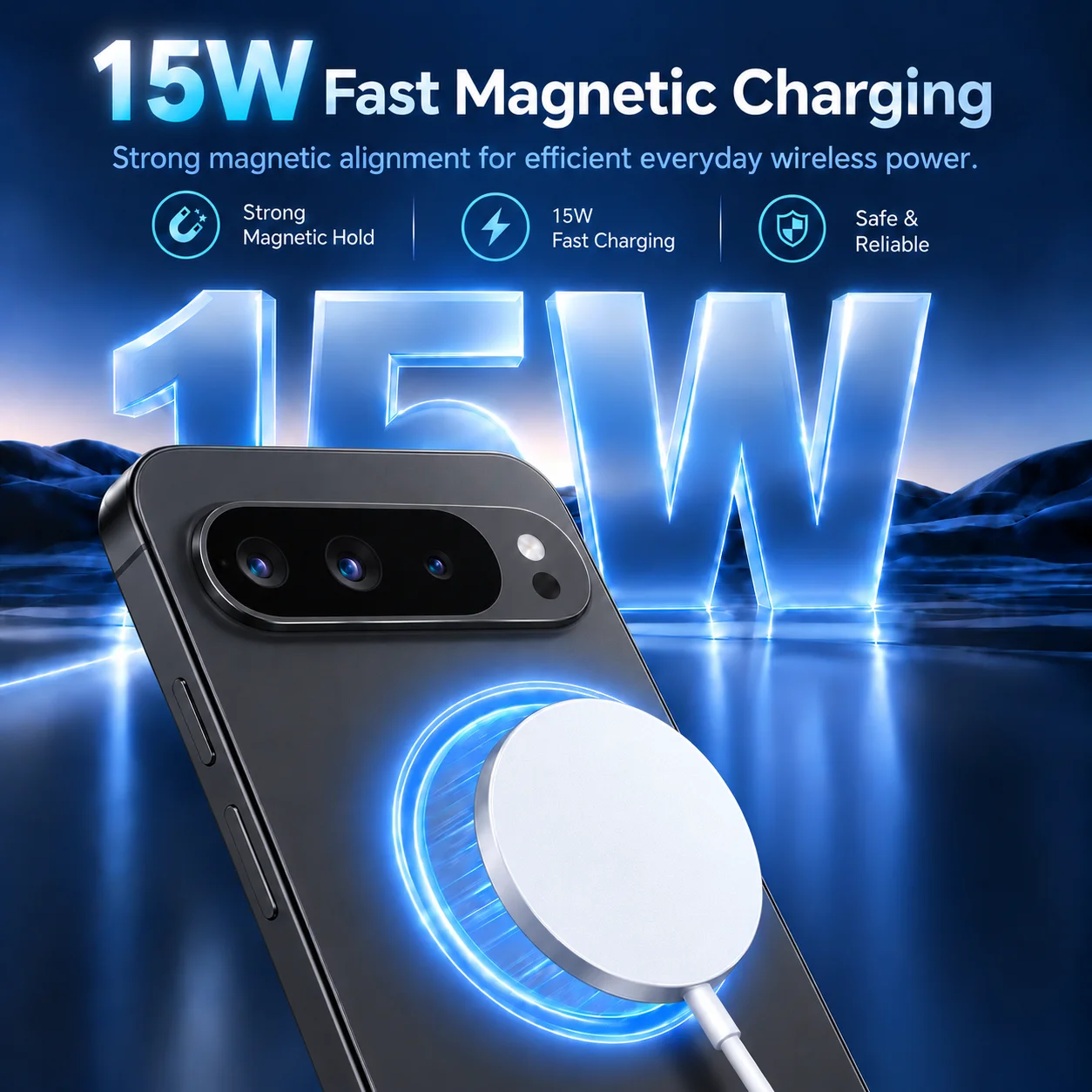 15W Compatible Magnetic Wireless Charger, Fast Charging Pad, Qi Certified For Phone 18 17 16 15 14 13 12 Pro Max