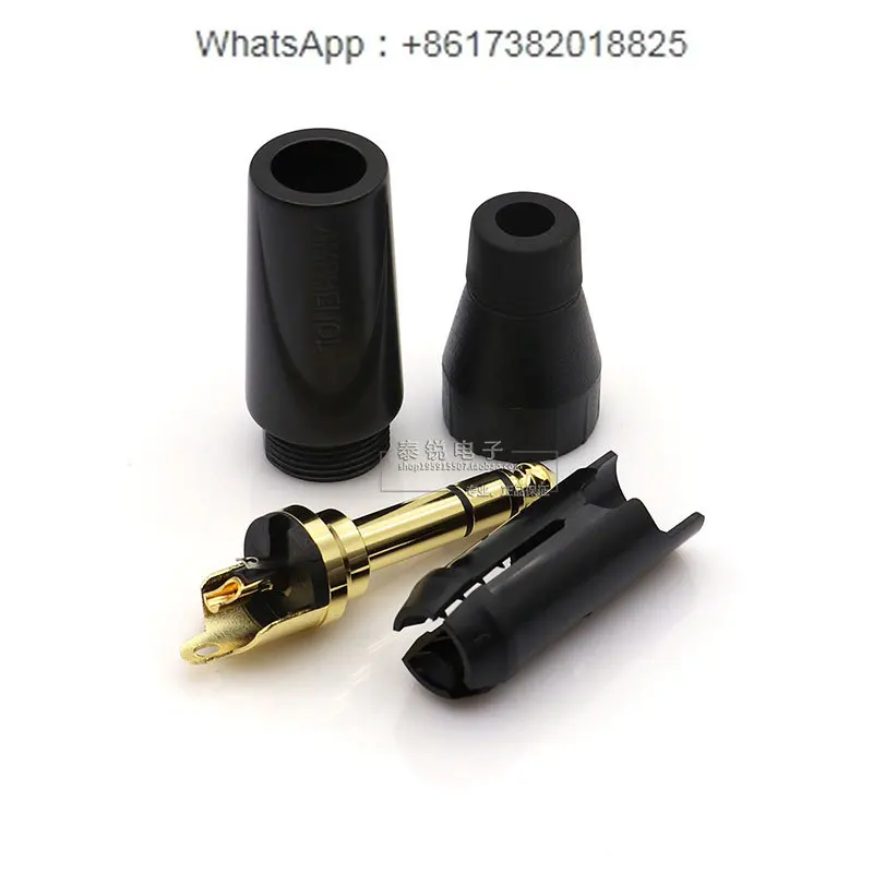 2Pcs JS3PB-AU large three core gold-plated 6.35mm stereo straight plug with enlarged TRS connector