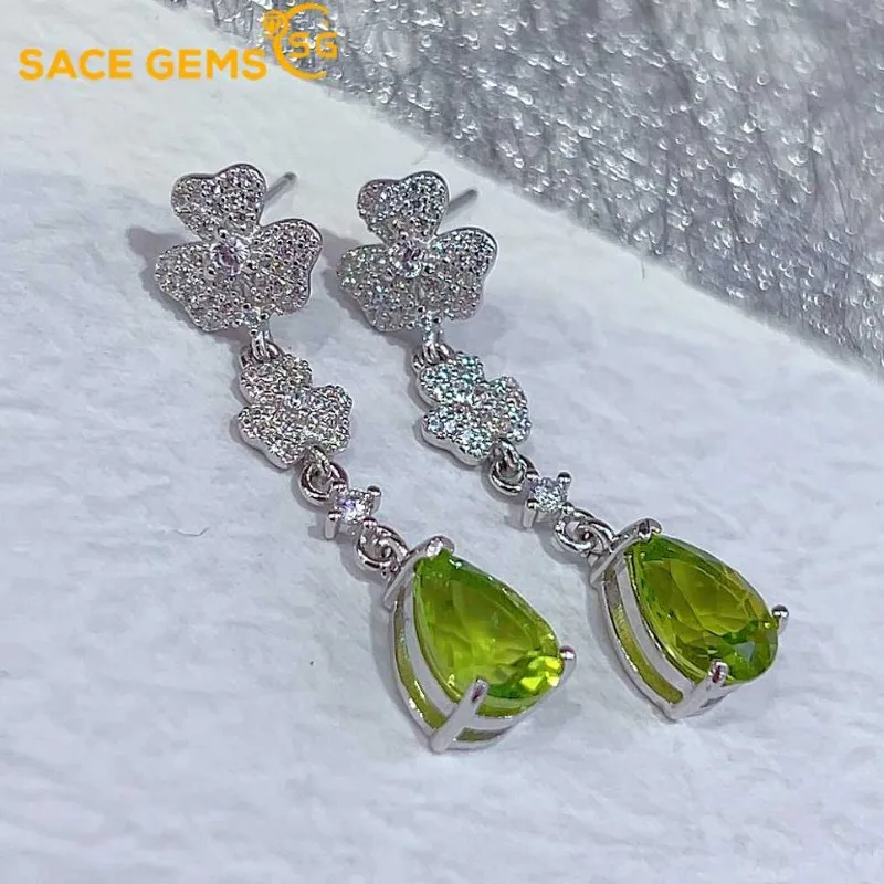 

SACE GEMS Fashion Jewelry Earrings for Women 925 Sterling Silver 7*9MM Natual Peridot Stud Earrings Wedding Party Fine Jewelry