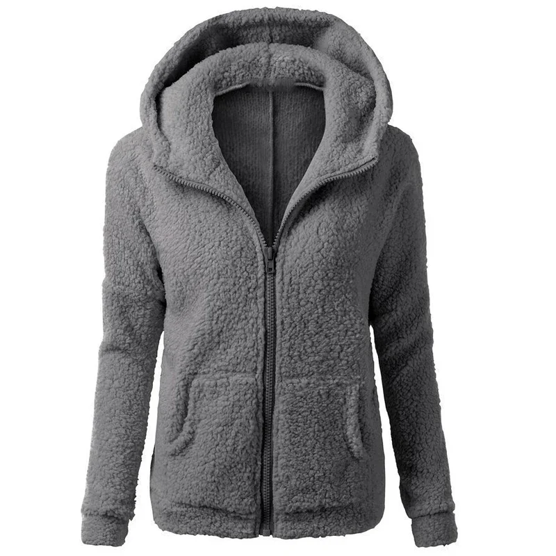 Spring Autumn Hoodie Jacket for Women Warm Hooded Casual Female Hoodies Sweatershirt Zipper Solid Color Soft Fleece Women Coat