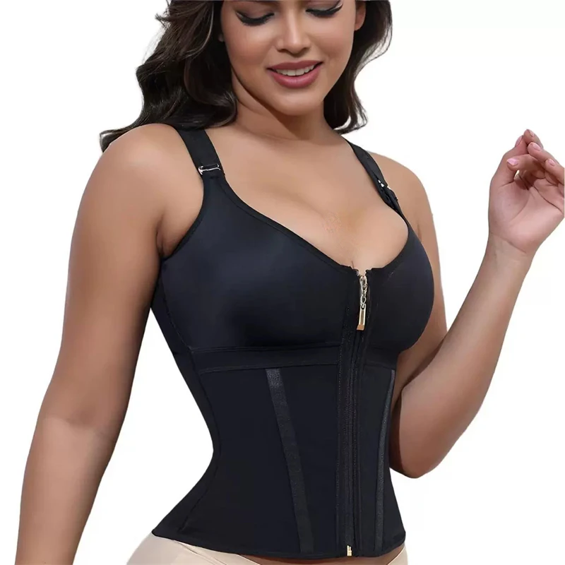 

Waist Trainer Corset Women Double Compression Vest Bra with 17 Steel Bone Flat Belly Body Shaper Fajas Colombianas Girdles
