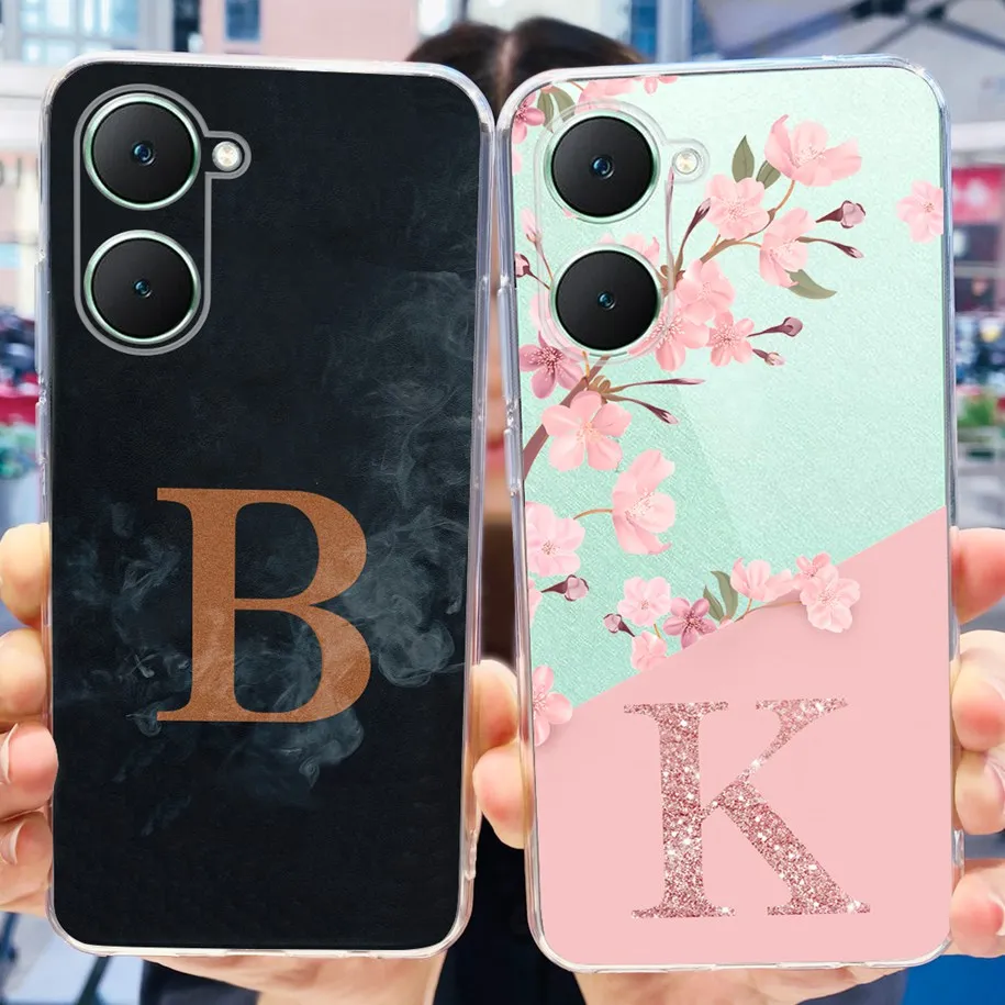 For Vivo Y03 Case V2332 Back Cover Cute Letters Flower Transparent Soft Silicone Phone Cases For Vivo Y03 4G Y 03 VivoY03 Fundas