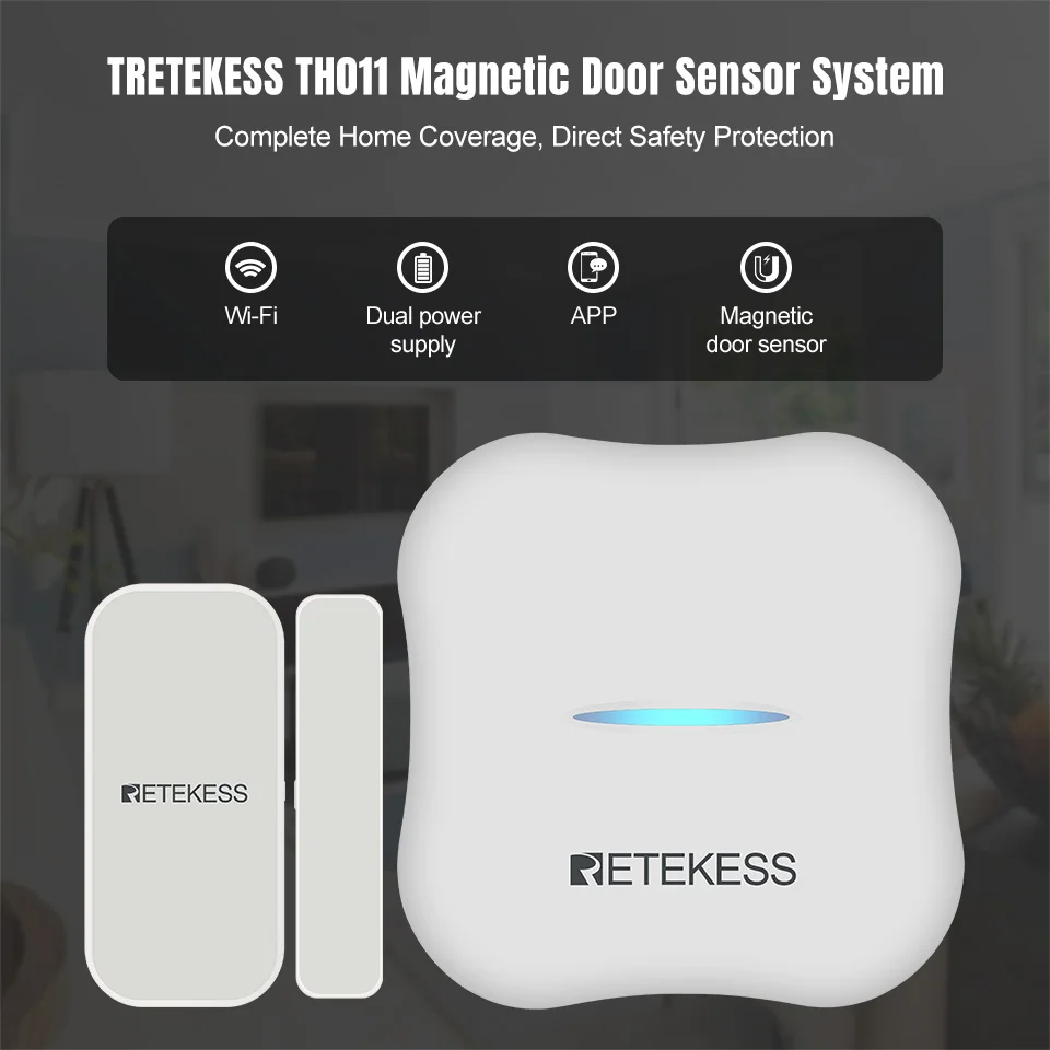 Retekess WiFi Window Door Sensor Home Security Alarm System TH011 Receiver 2 TH015 Door Detectors APP Remote Control For Home