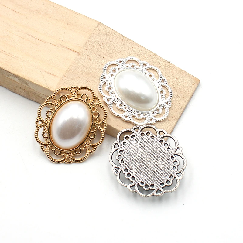 10Pcs 25 * 29MM Oval Retro Pearl Alloy Accessories Diy Wedding Dress Headwear Gift Box Decoration Accessories