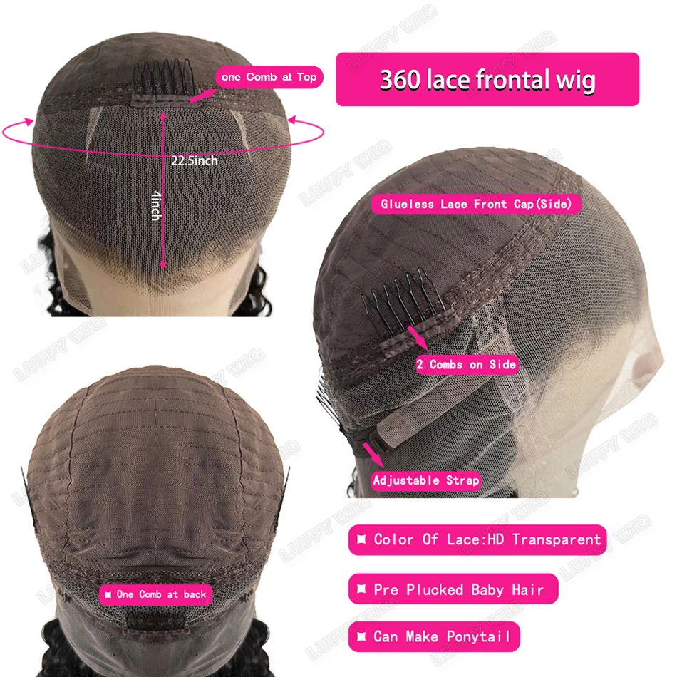 180 densidade 360 peruca frontal do laço onda kinky cabelo humano pré arrancado brasileiro yaki ondulado hd transparente frente laço luffywig