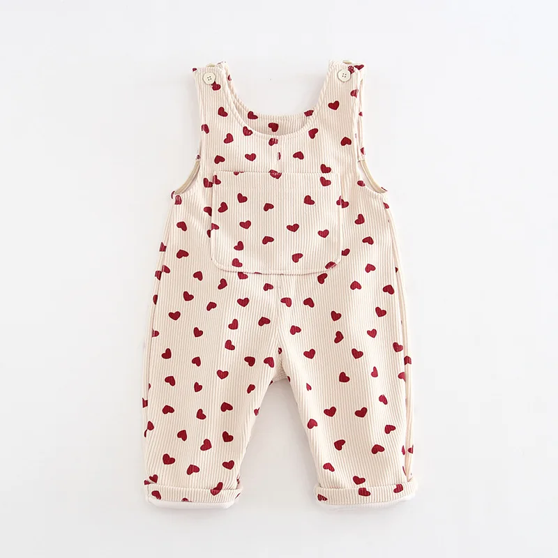 Full Heart Print Kids Baby Trousers Toddler Cute Love Overall 1-4T Autumn Infant Girls Versatile Loose Corduroy Pants