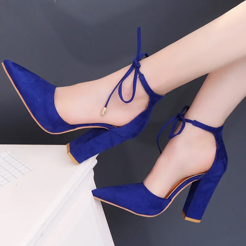 2024 New European and American Large High Heels Coarse Heel Strap Pointed Shallow Mouth Comfortable Fashion Sandals for Women image 2