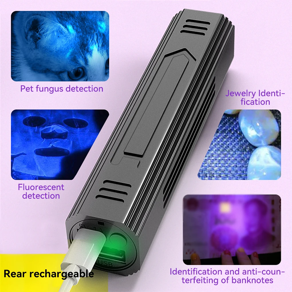 

Mini LED Flashlight 365nm Purple Light Torch Security Code Currency Inspection Lantern USB Power Bank Money Detector