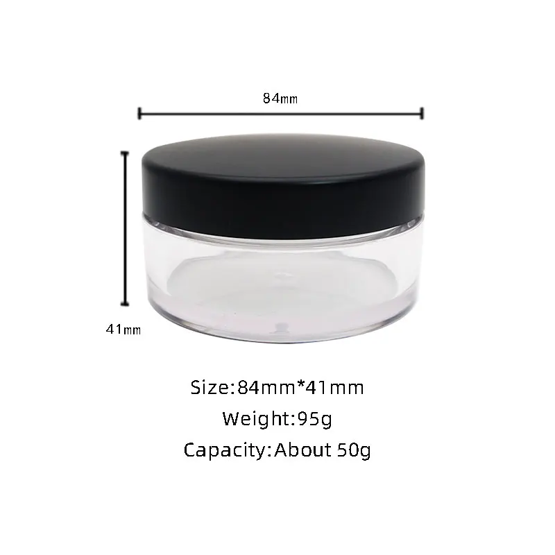 50g Plastic Loose Powder Jar With Sifter Empty Cosmetic Container Black Matte Cap Makeup Compact Portable Loose Powder Box