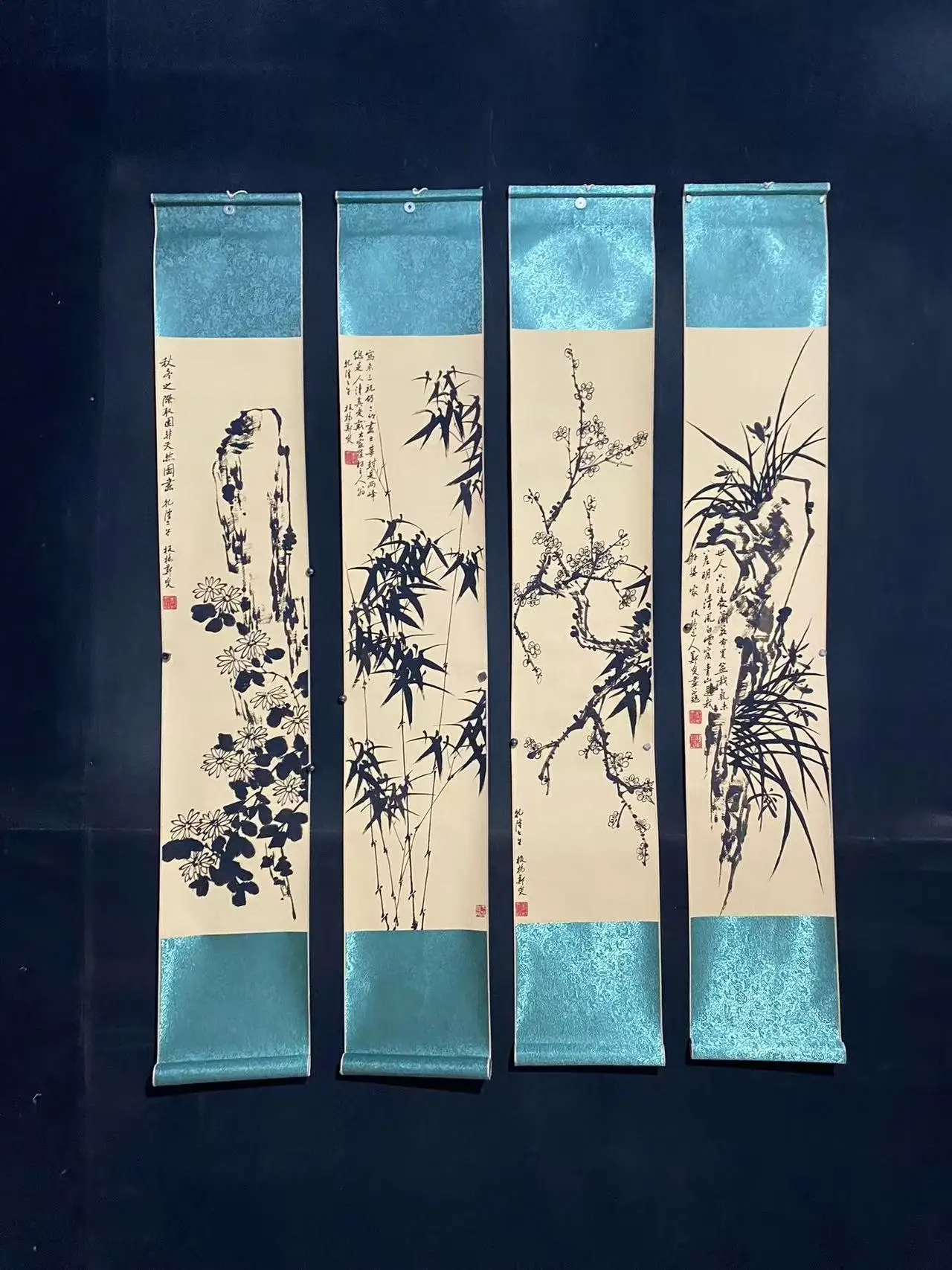 

Old Chinese hand-painted long scroll, Landscape Painting Scroll,4 pieces/pack, free shipping#2501