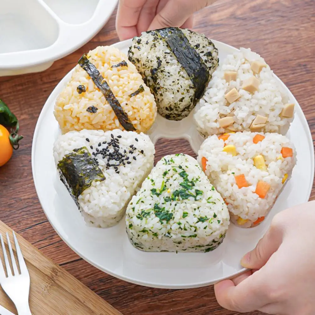 Onigiri Maker 6-siatkowa prasa spożywcza nieprzylepna kreatywna DIY plastikowa trójkątna kulka ryżowa narzędzie do robienia Sushi formy narzędzia Bento