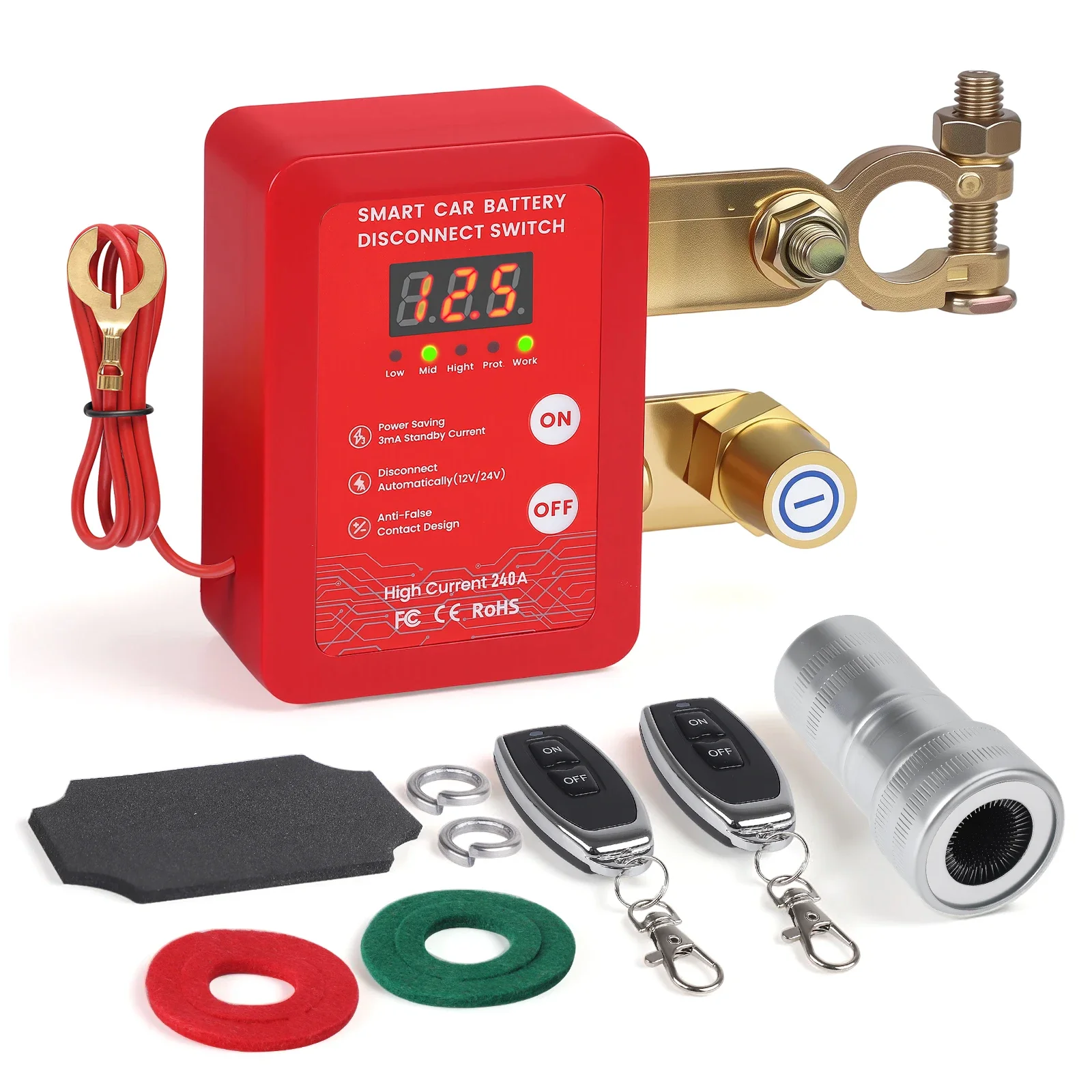 

12 В 240 А со светодиодным дисплеем напряжения, умное напряжение для автомобиля, грузовика, автофургона, противоугонный дистанционный разъединитель аккумулятора, набор