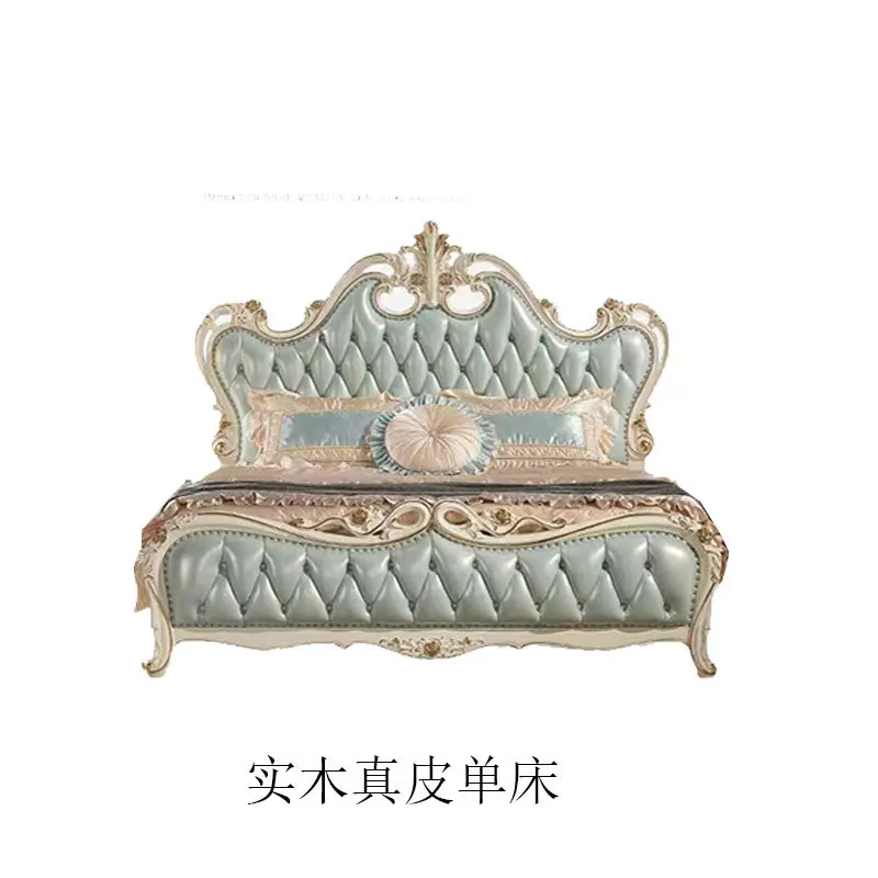 European classical solid wood carving flower leather bedroom furniture 1.8 meters double bed master bedroom luxury wedding 6