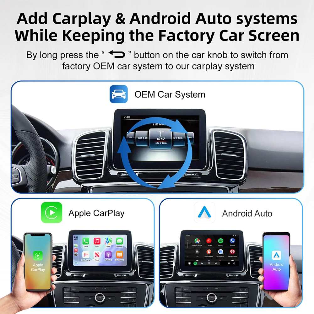 صندوق فك تشفير السيارات اللاسلكي CarPlay Android واجهة CarPlay لسيارة Mercedes Benz GLE GLS CLS NTG 5.0 5.1 نظام COMAND 2014-2017