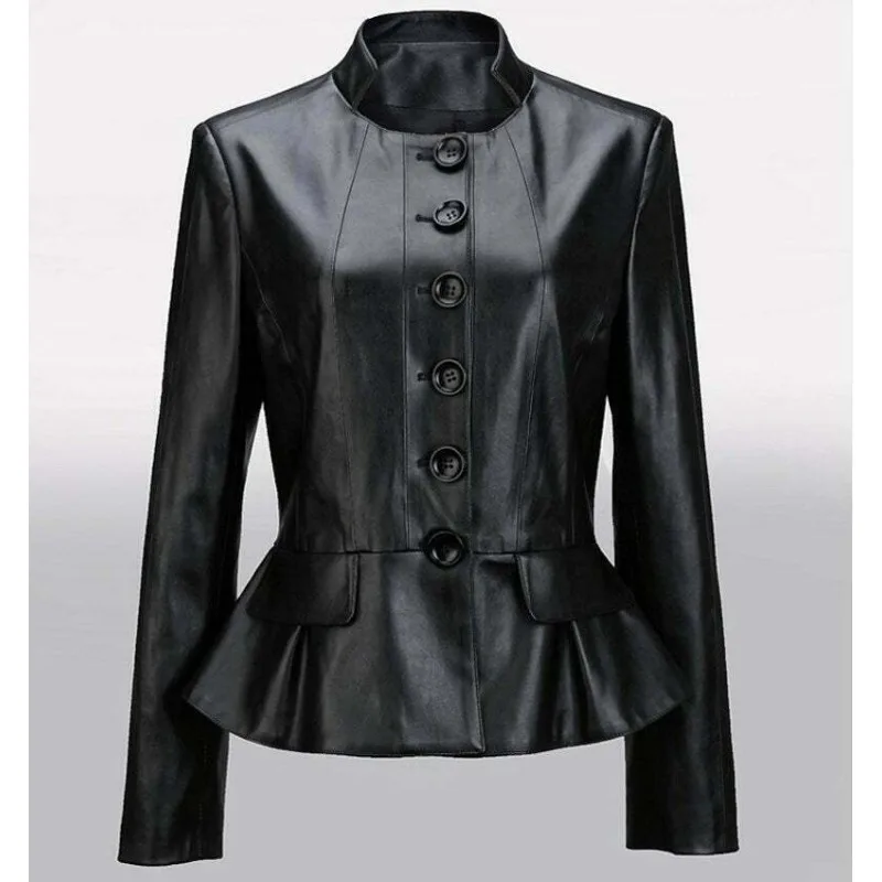 

Women's Sheepskin Jacket Jacket Sexy Genuine Leather Short Style Motorcycle Long Sleeved European and American Fashion Trend