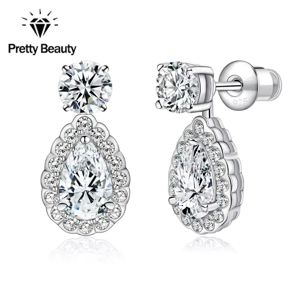 

Pretty Beauty S925 Silver 1ct Pear Cut Halo Moissanite Water-drop Pendant Earrings Diamond Stud Earrings for Women Fine Jewelry