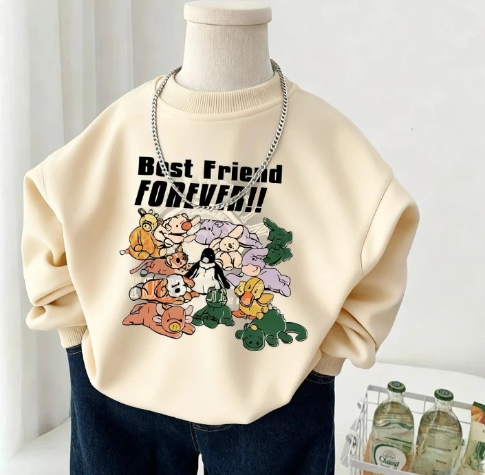 

2026 New Kids Best Friend Forever Animal Print Sweatshirt Soft Cotton Tops For All Daily Simple Clothing Kid Fashion Costume Top