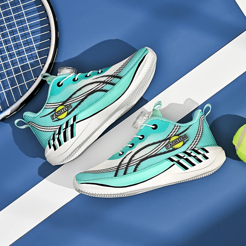 A pair of children's streamlined quick-lace athletic sneakers, soft padded interior supportive daily sport footwear JY-A5566