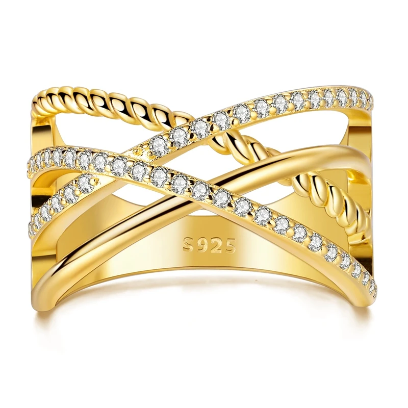 Original 925 Sterling Silver Ring Sparking Gold Plated Wrap Rings For Women Girls Jewelry Birthday Anniversary Gifts