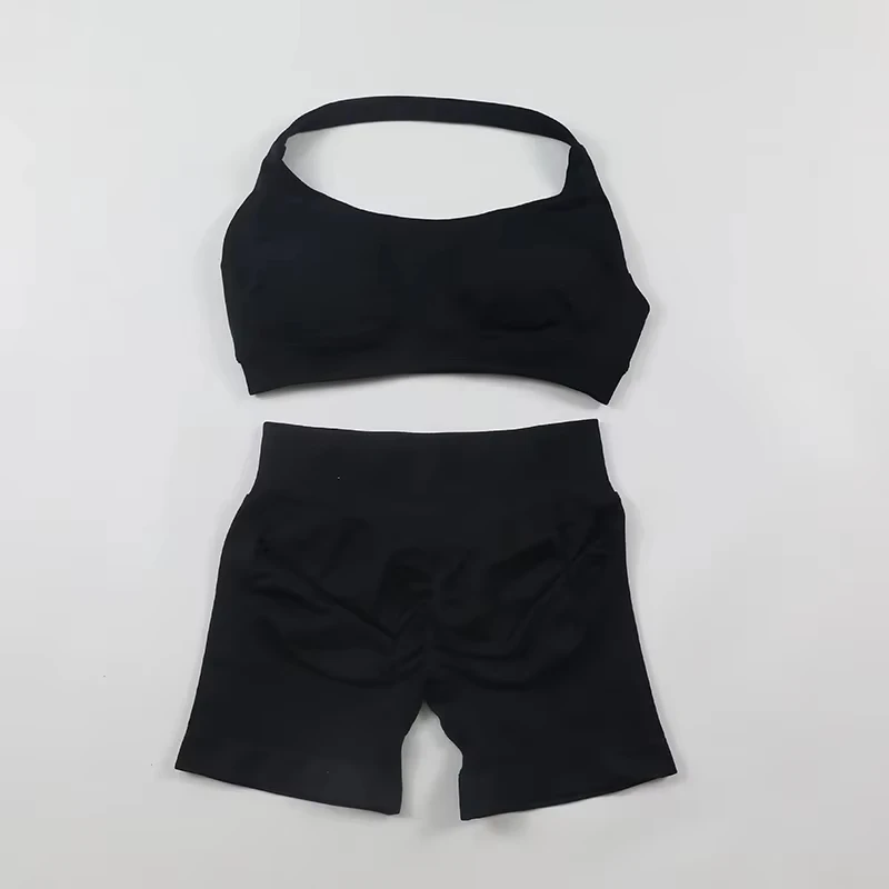 

High-quality new women's sports yoga clothes seamless longline lace-up vest scratched sports shorts gym women's workout clothes