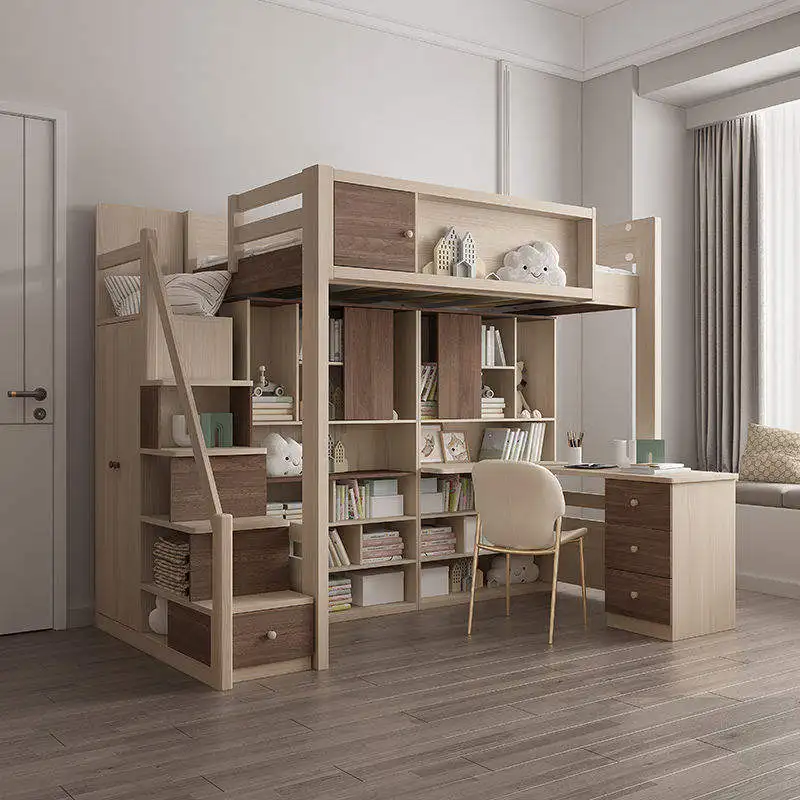 Luxury bedroom furniture storage girls wood stairs children beds kids bunk bed with desk