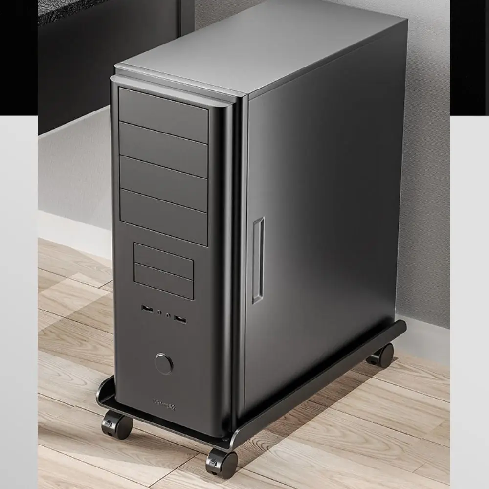 Telescopic Computer Host Bracket Castor Wheels Adjustable Chassis Tray with Wheels Ventilated Heat Dissipation Rack