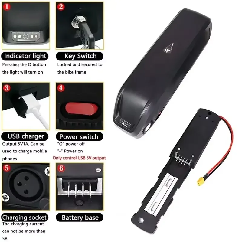 Paquete de Batería Hailong 36V/48V/52V 20Ah/30Ah para Bicicleta Eléctrica, Motor Bafang BBS02/BBSHD 5
