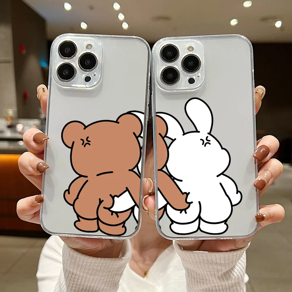 

Cute Bear Bunny Couple Phone Case For Samsung S24 S23 S22 S21 S20 S10 FE Note20 Note10 Plus Ultra Lite 5G Clear Soft TPU Cover