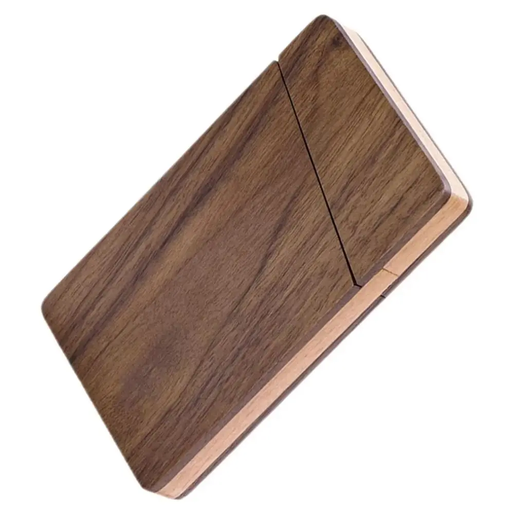 Thin Walnut Business Card Holder Solid Wood Large Capacity Wooden Card Case Magnetic Closure Portable Business Card Organizer