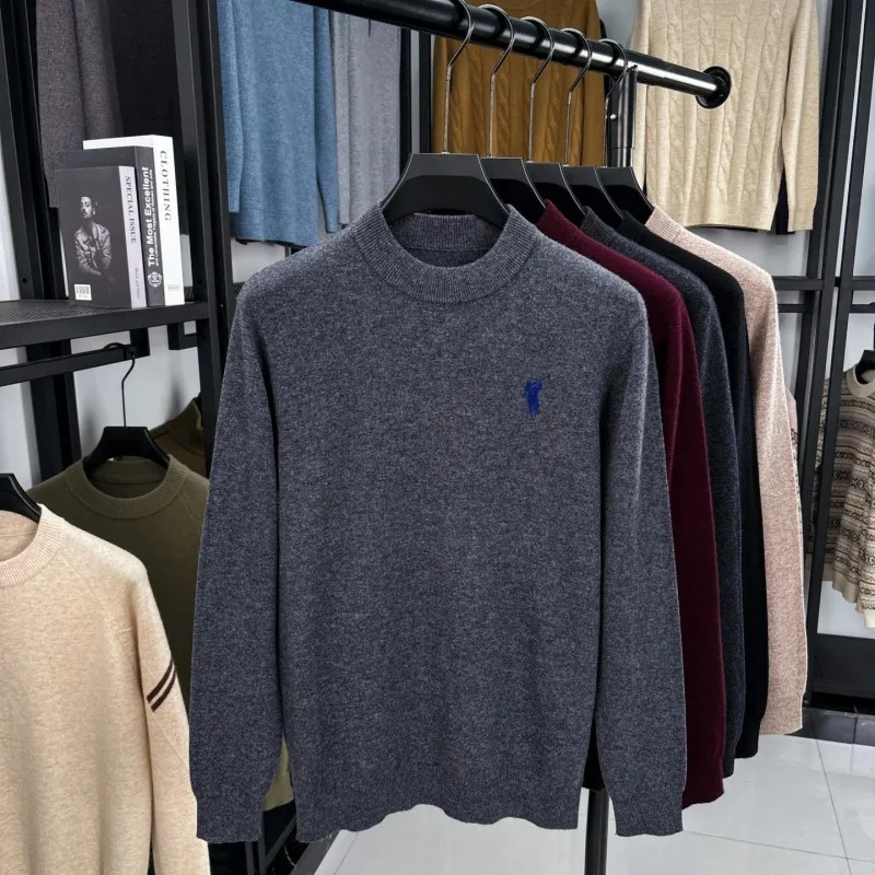 

Mens Half Turtleneck Sweater 2025 Autumn Winter Thick Warm Embroidered Fashion Knit Pullover Casual Top