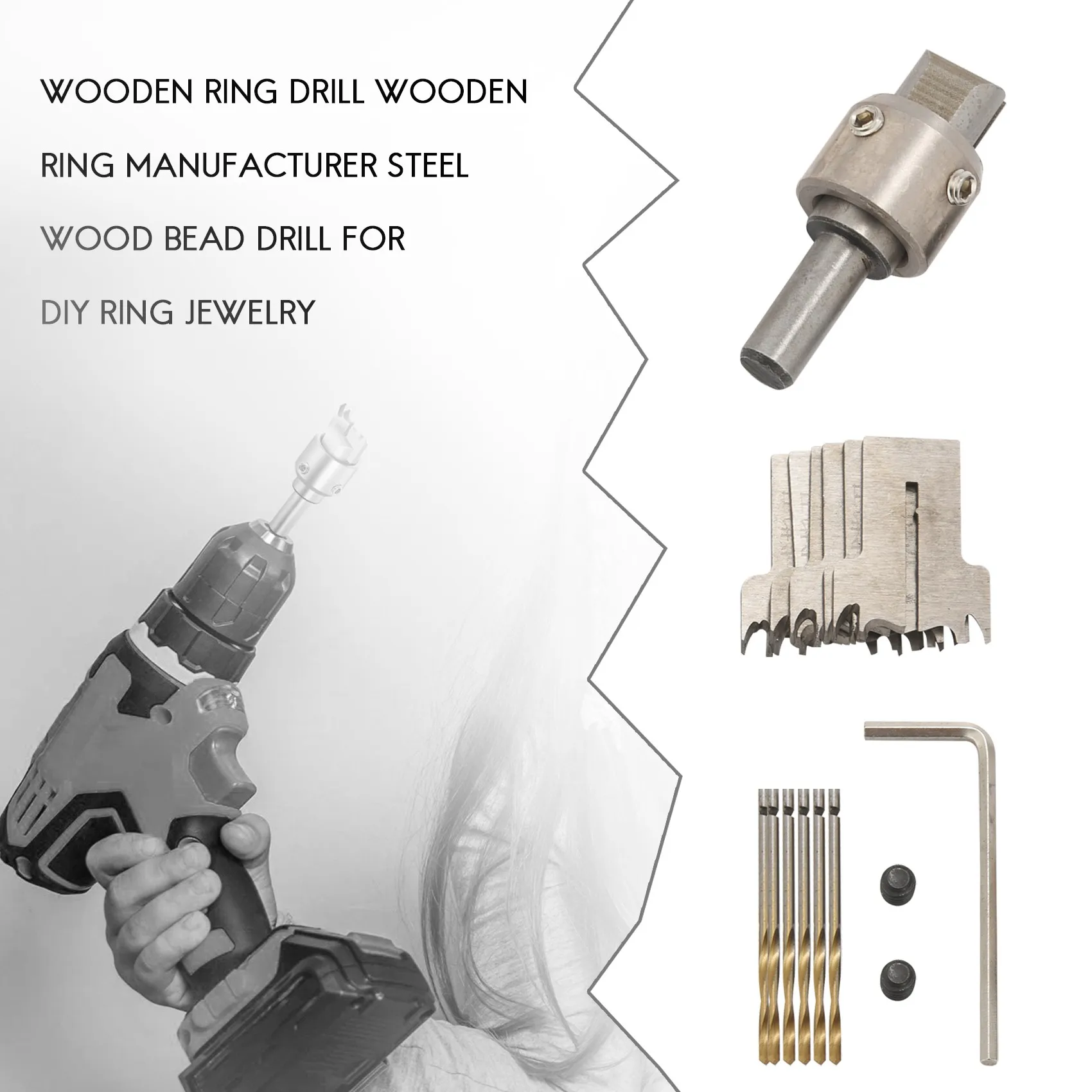 Set di punte da trapano per anelli da 13 pezzi, punta da trapano per anelli in legno Creatore di anelli in legno Punta da trapano per perline di legno in acciaio per anelli fai da te che realizzano gioielli