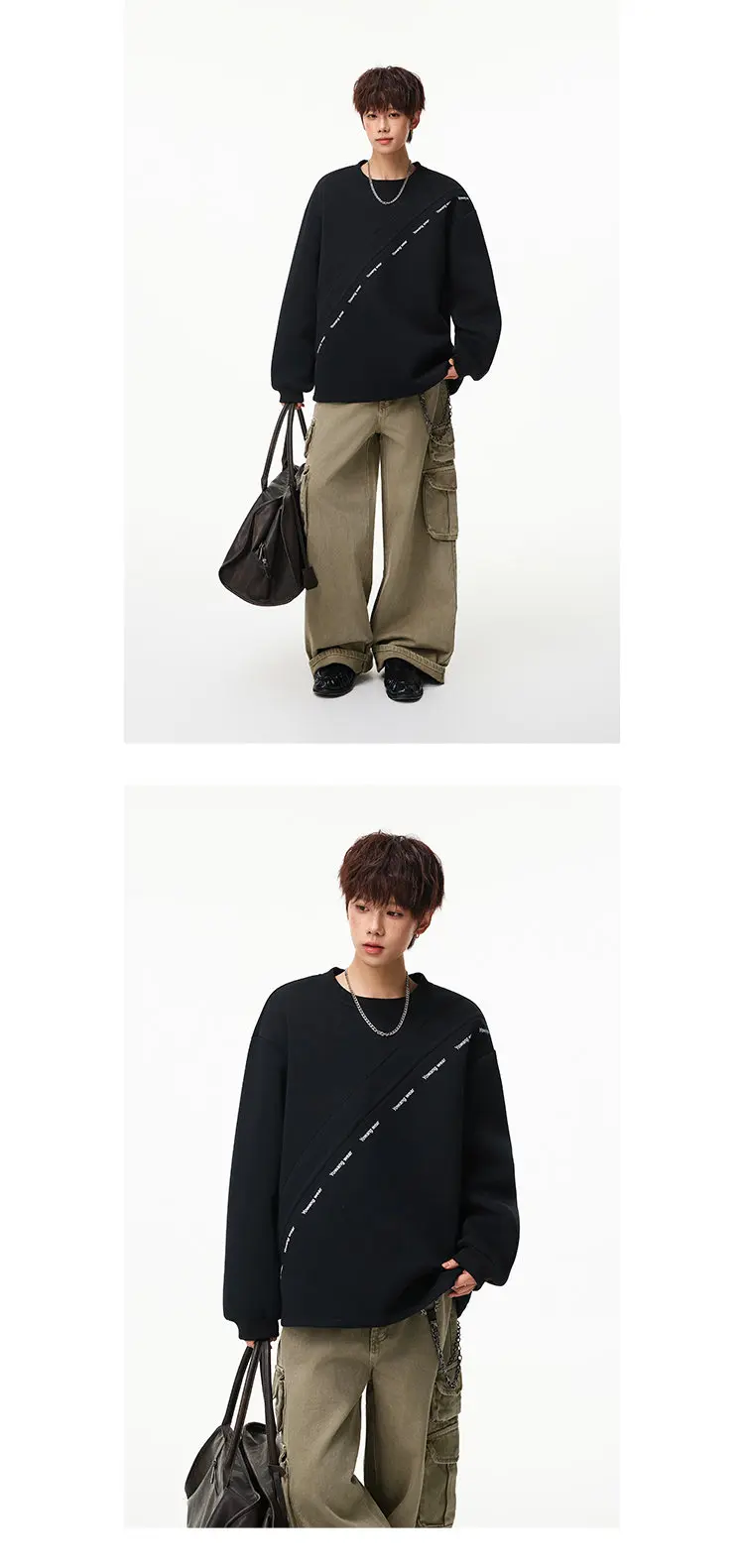 LUZHEN 2026 Autumn New Stripe Printed Loose Round Neck Casual Sweater Pullover Men's Fashion Korean Long Sleeve T-shirts JY8319