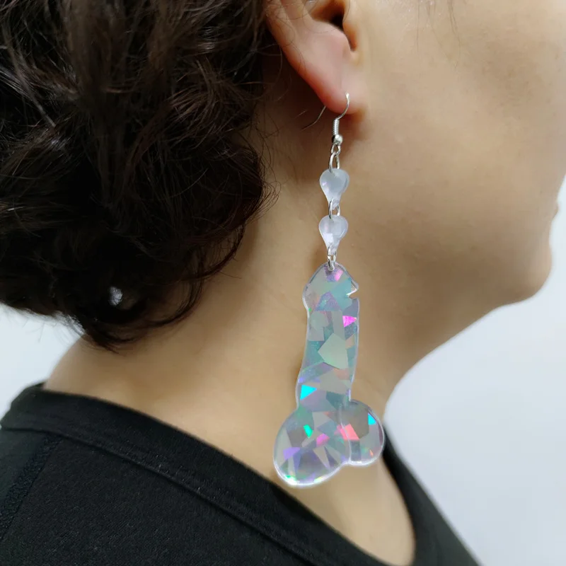 KUGUYS Acrylic Laser Pattern Long Earrings for Women Rock Hip hop Jewelry Fashion Accessories