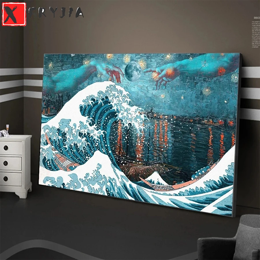 Diamond Mosaic Great Wave Kanagawa Surfing Starry Sky Picture Diamond Painting Cross Stitch Embroidery Needlework Wall Art