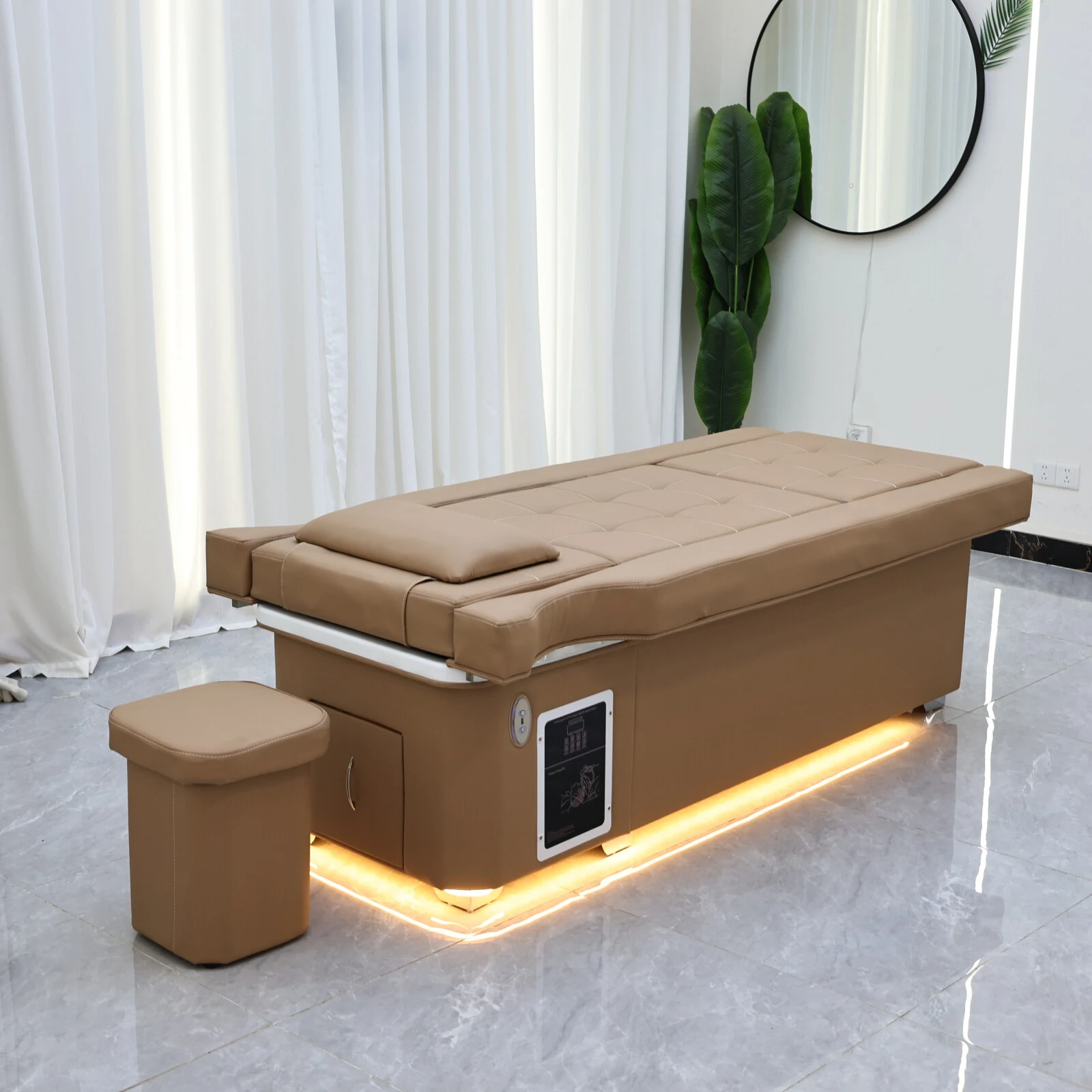 Elektrisches Haarbehandlungsbett mit Fußbad Zwei-in-Eins, Wasserzirkulations-Haarpflege und Dampfbehandlung, Luxuriöses Khaki-SPA – Detail 9