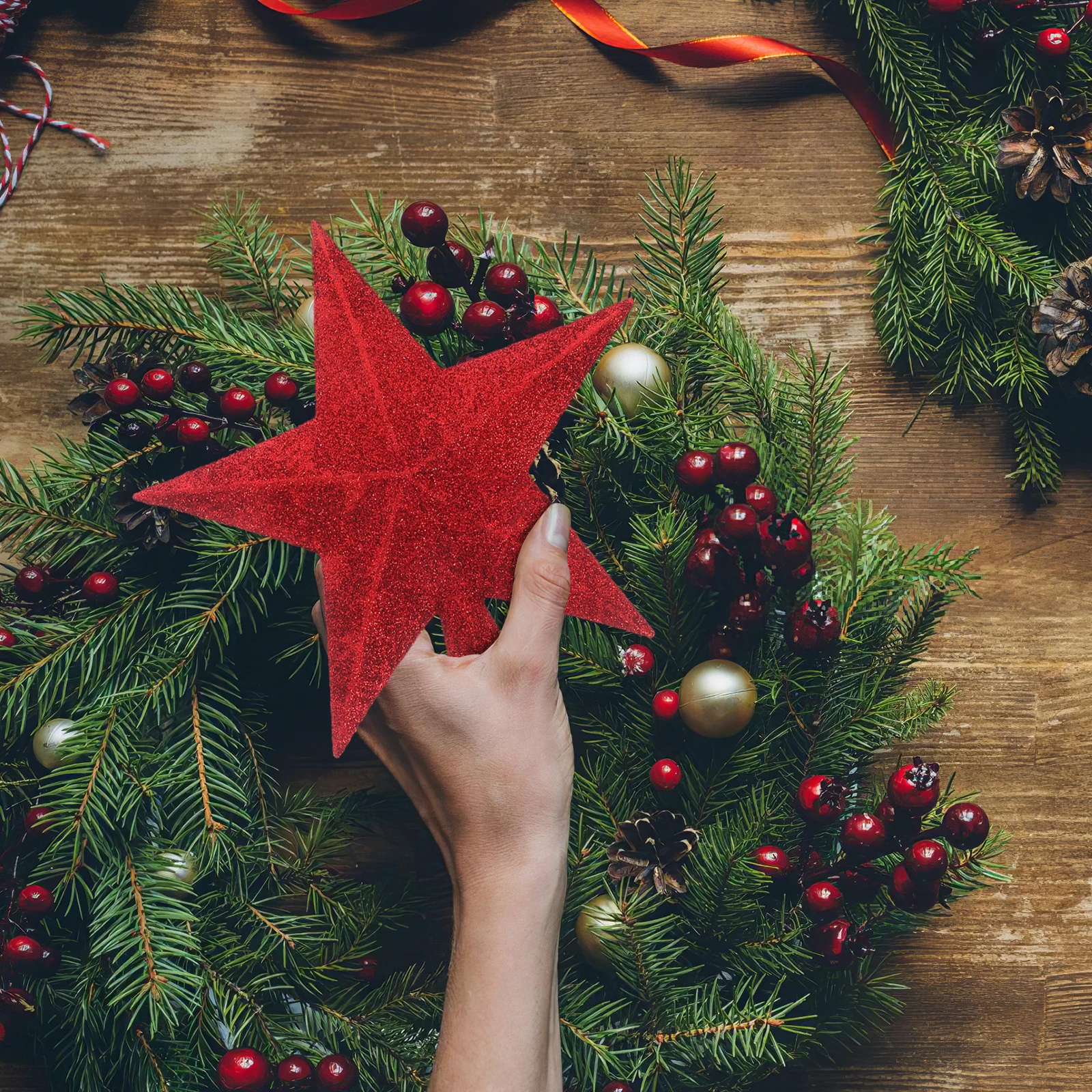 

20x20x4cm Tree Top Star -Pointed Christmas Decoration Pendant for Christmas Tree Ornament Office Party Decor