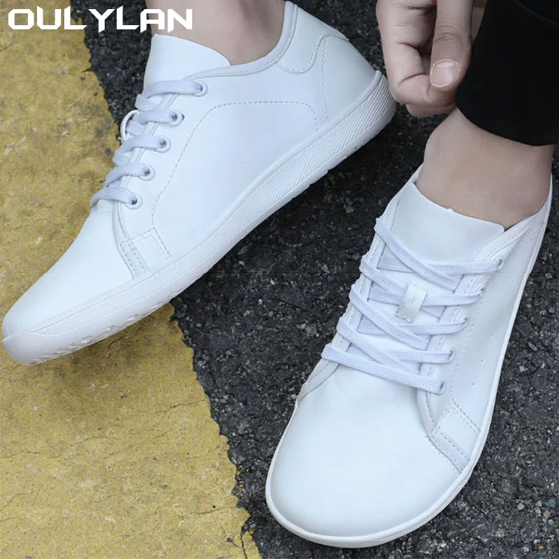 Oulylan Outdoor Barefoot Shoes Comfortable Casual Sports Sneakers for Men Wide Toe Shoes Non Slip Breathable Leather Surface