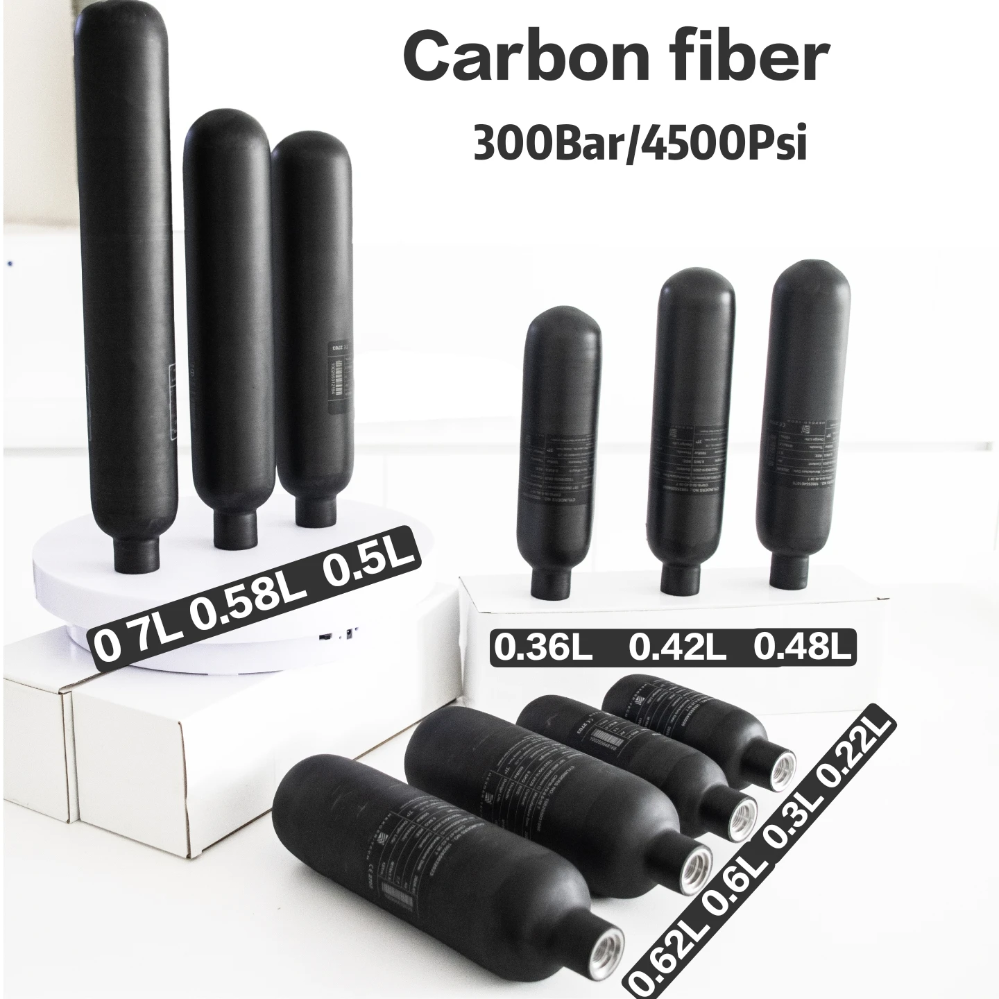 0,22L-0,8L HPA Scuba Carbon Fiber Air Tank 300BAR 4500PSI  CO2 Soda Water Bottle Cilindro For Station Diving Aquarium