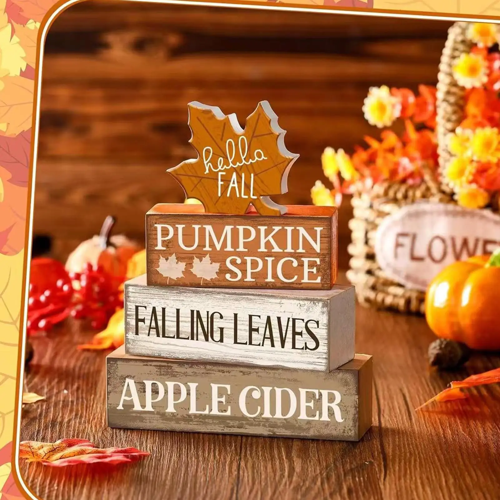 【Hot】Fall Tiered Tray Decor Fall Table Centerpiece Decorations Wooden Maple Autumn Harvest Party