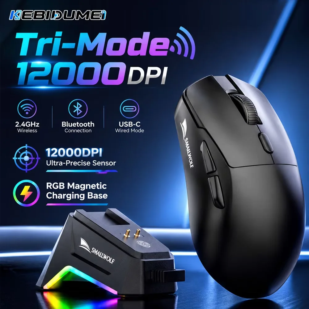 KEBIDUMEI 12000DPI Wireless Gaming Mouse Tri-Mode Bluetooth Mouse With RGB Magnetic Charging Base Mice For Laptop Macbook