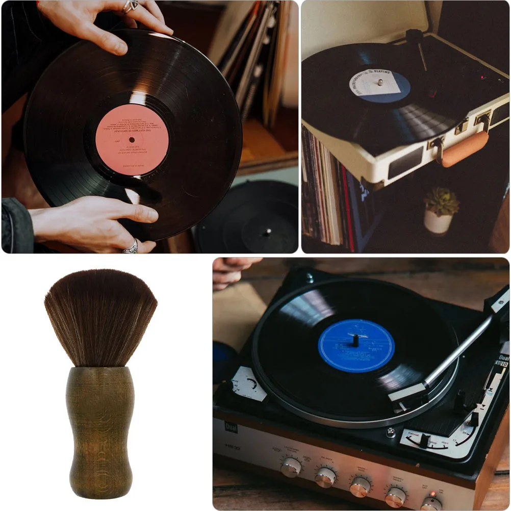 

1pc Vinyl Record Cleaning Brush Dust Remover Anti-Static Tool Wood Handle Durable Compact Design For Record Players Coffee Color