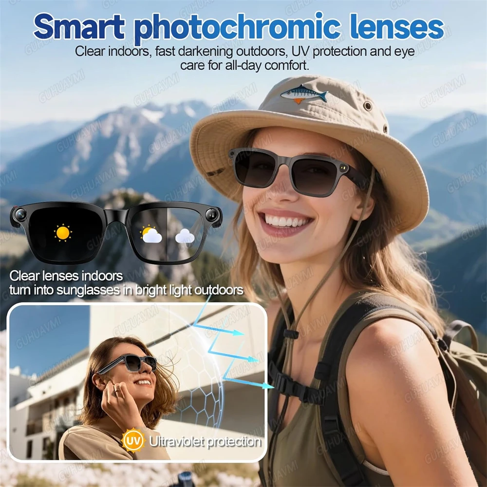 2026 New Smart AI Glasses with 8MP Camera 4k HD Video Recording BT 5.4 Audio Dual Mic ENC Call Noise Reduction Sunglasses Women