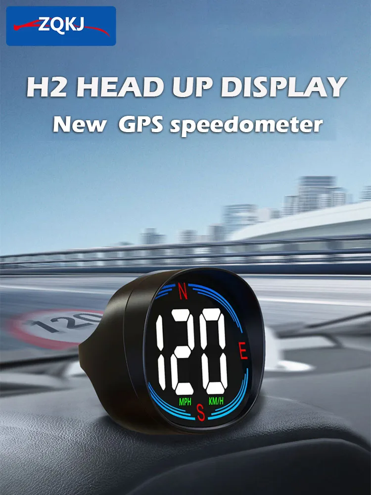 ZQKJ H2 HUD GPS Head-up Display KMH MPH Speedometer Universal Auto Electronics Alarm Plug And Play Accessories For Vehicles