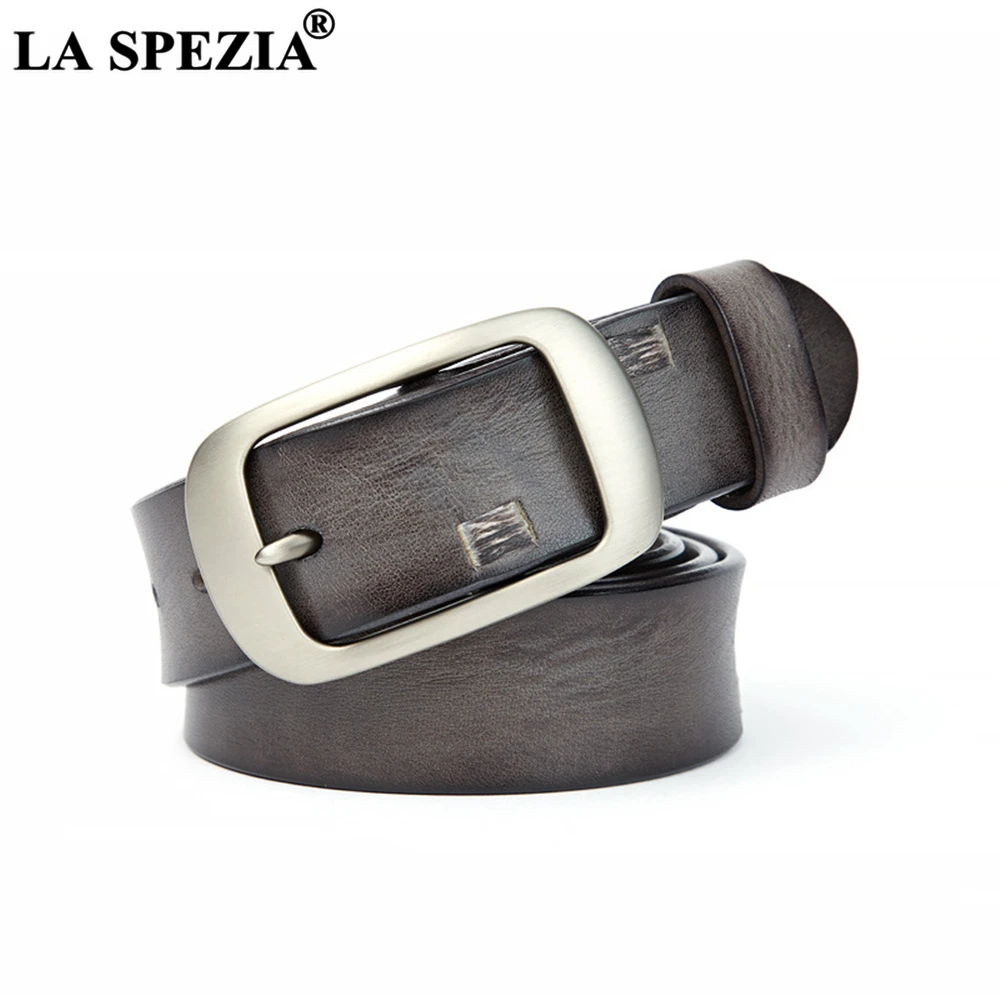 

LA SPEZIA Gray Genuine Leather Women Belt Casual Pin Buckle Waist Belts Women High Quality Brand New Ladies Accessories Belts